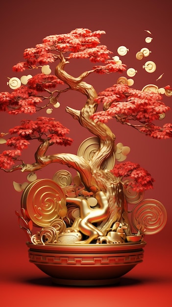 Imagen de Arafed de un bonsái con monedas cayendo de él ai generativo