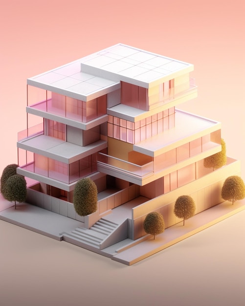 Foto imagen arafed de una casa moderna con escalera y árboles ai generativo.