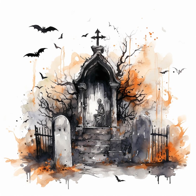 Imagen de Arafed de un cementerio con puerta de cementerio y ai generativo de murciélagos