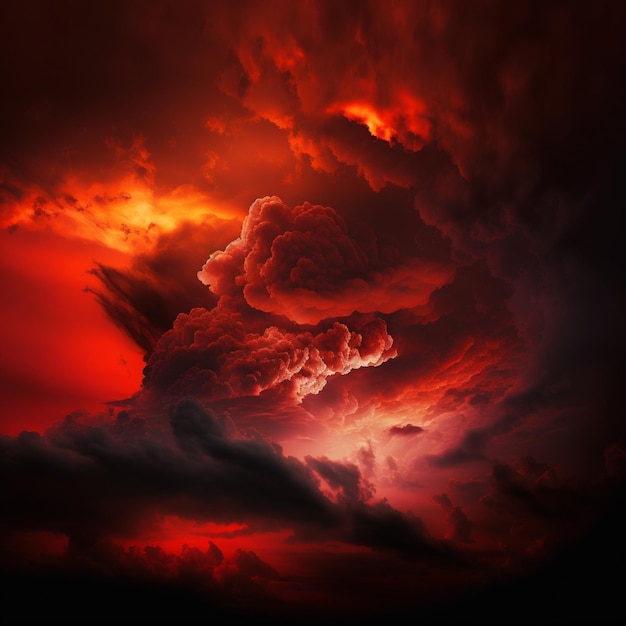 Imagen de Arafed de un cielo rojo con una formación de nubes generativa ai