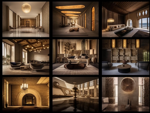 Imagen de Arafed de un collage de una sala de estar con una chimenea generativa ai