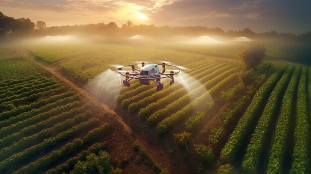 Imagen de Arafed de un dron rociando pesticida en un campo generativo ai