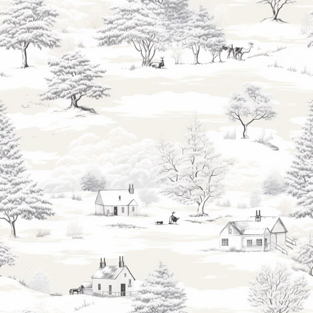 Imagen arafed de una escena invernal con un caballo y una casa ai generativa.