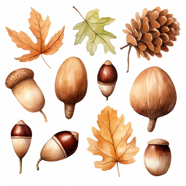 Imagen arafed de un grupo de nueces y hojas ai generativa.