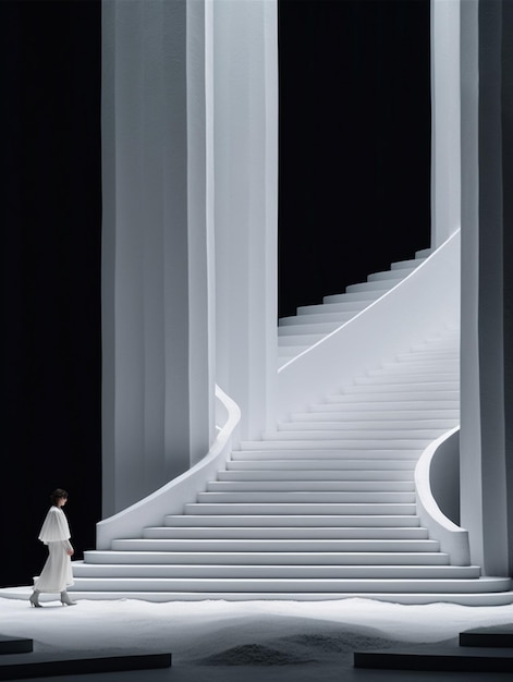 Imagen de Arafed de un hombre parado en un escenario con una escalera generativa ai