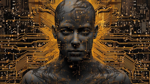 Imagen de Arafed de un hombre con una placa de circuito en el fondo ai generativo