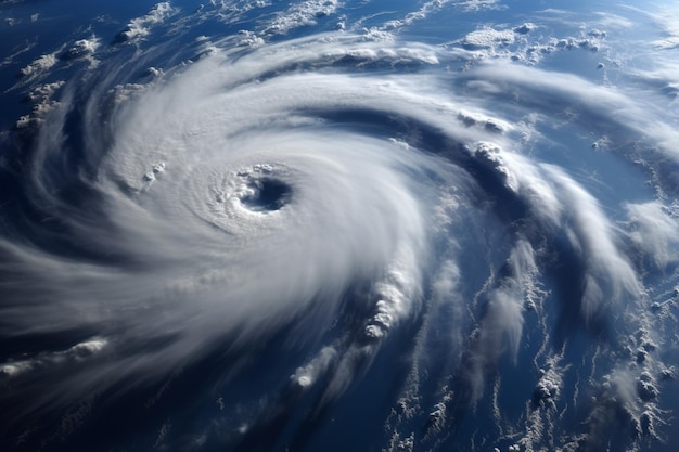 Imagen arafed de un huracán visto desde el espacio con nubes generativas ai