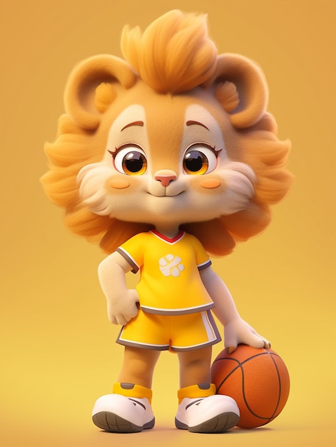 imagen arafed de un león de dibujos animados con una pelota de baloncesto ai generativo