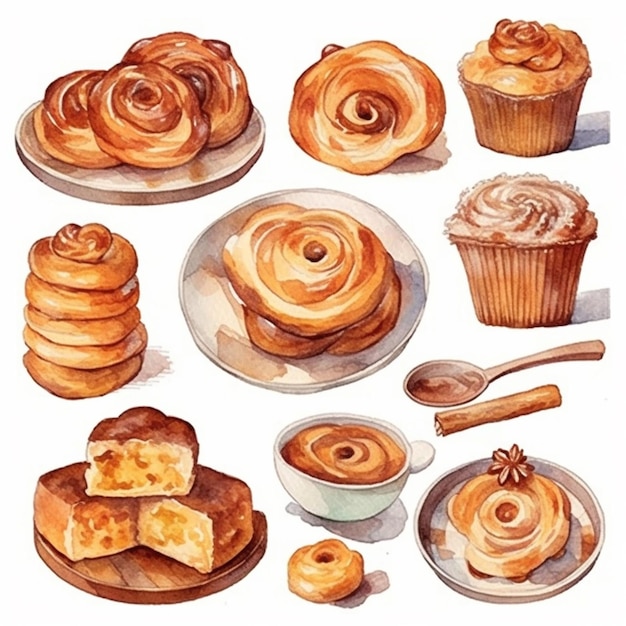 Foto imagen arafed de una variedad de pasteles y pasteles en un plato ai generativo.