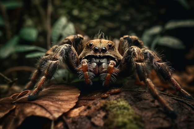 Imagen de araña tarántula en el bosque sobre fondo natural Ilustración de animales salvajes de insectos IA generativa