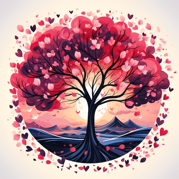 Imagen de árbol con corazones en forma de corazón IA generativa