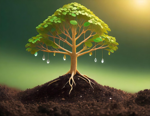 una imagen de un árbol con gotas de agua en él