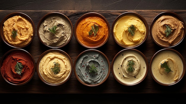 Imagen de archivo de la variedad de hummus