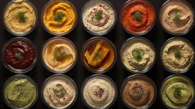 Foto imagen de archivo de la variedad de hummus