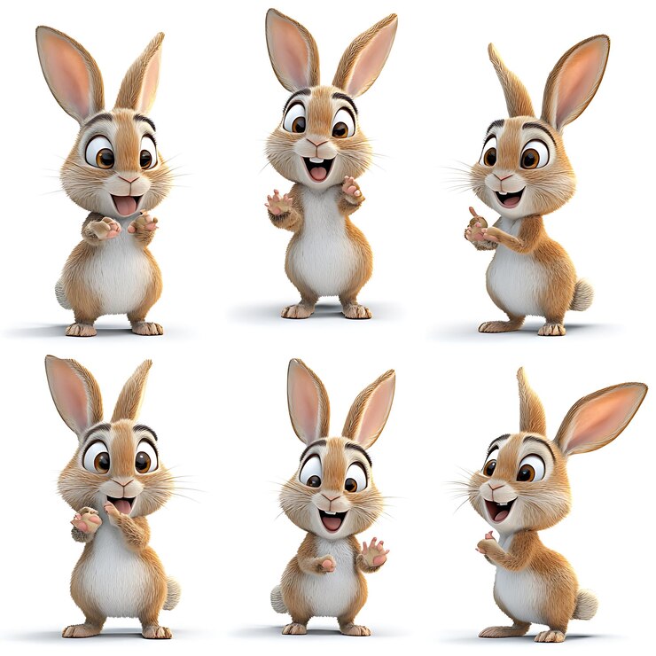 Foto imagen arrafada de un conejo con diferentes expresiones en su cara