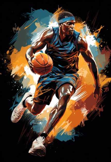 imagen arrafada de un jugador de baloncesto corriendo con una pelota generativa ai
