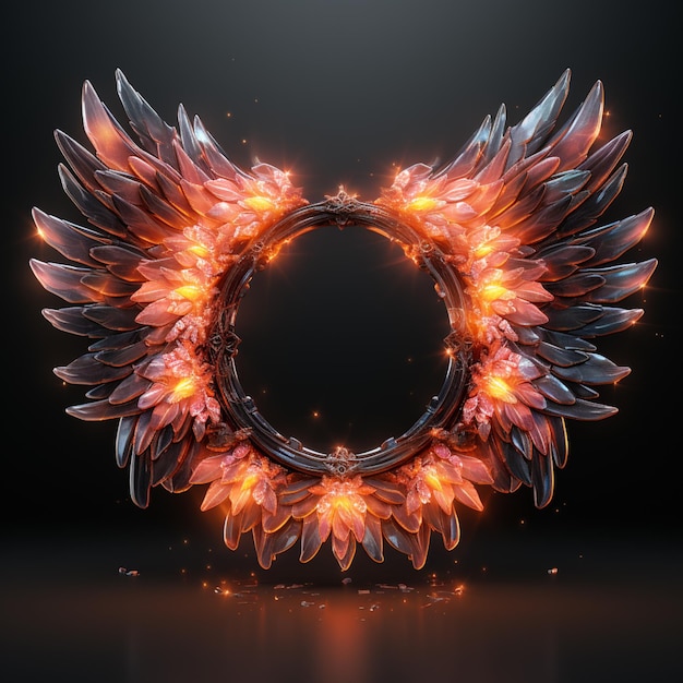 imagen arrafada de un marco circular con alas y fuego generativo ai