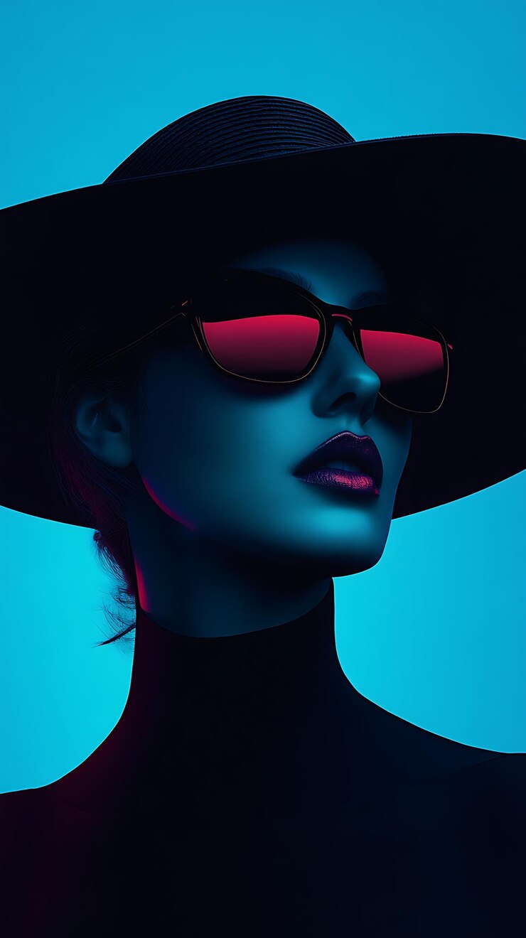 imagen arrafada de una mujer con sombrero y gafas de sol