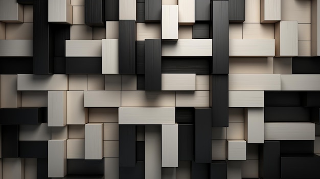 Imagen arrafada de una pared de bloques en blanco y negro generativa ai