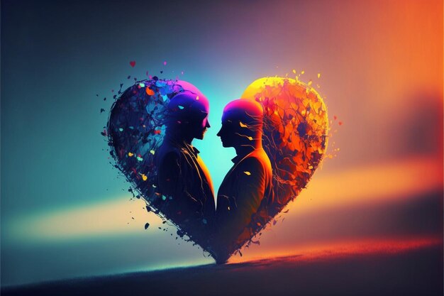 imagen arrafada de una pareja enamorada con un fondo en forma de corazón generativo ai