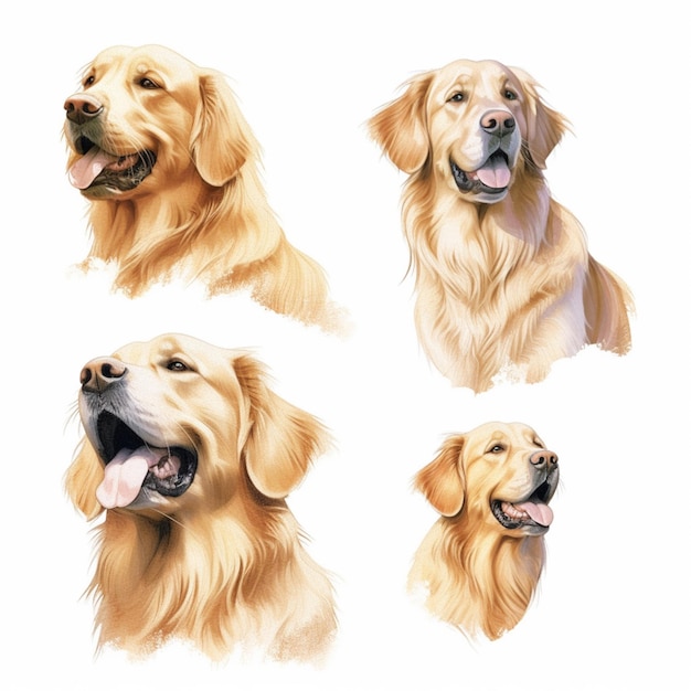 Imagen arrafada de un perro golden retriever con diferentes expresiones generativas ai