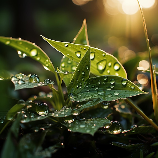 Imagen arrafada de una planta con gotas de agua en ella