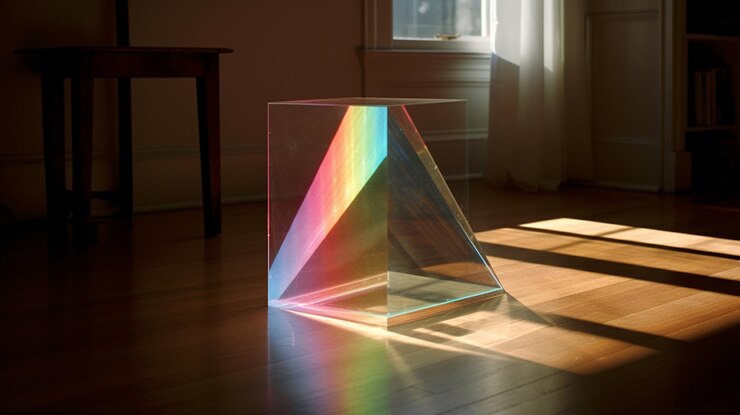 Foto imagen arrafada de un prisma de luz en un piso de madera generativa ai