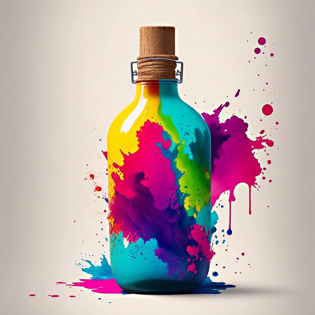 Imagen de arte de bienvenida multicolor con botella de color