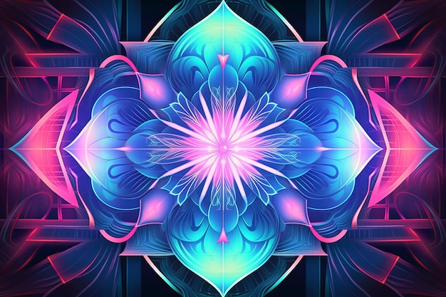 Una imagen de arte digital abstracta de una flor con colores azul y rosa