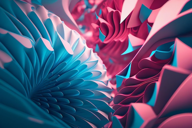 Una imagen de arte digital de un fondo rosa y azul con un patrón de flores grande.