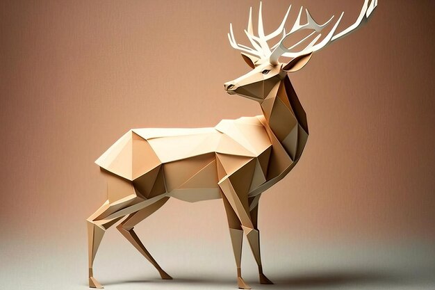 Imagen de arte de origami de papel Ciervo de papel hecho a mano Ilustración de animales salvajes IA generativa