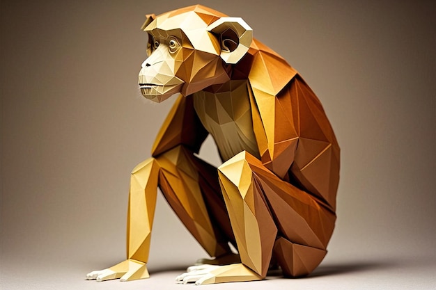 Imagen de arte de origami de papel Mono de papel hecho a mano Ilustración de animales salvajes IA generativa