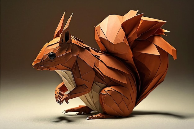 Imagen de arte de origami de papel Papel hecho a mano ardilla roja Ilustración de animales salvajes IA generativa