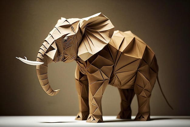 Imagen de arte de origami de papel Papel hecho a mano elefante vida silvestre Animales ilustración generativa AI