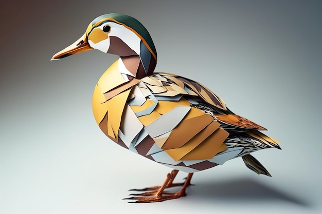 Imagen de arte de origami de papel Papel hecho a mano Pato mandarín Ilustración de animales salvajes IA generativa