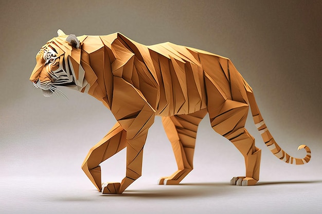 Imagen de arte de origami de papel Tigre de papel hecho a mano Ilustración de vida silvestre IA generativa