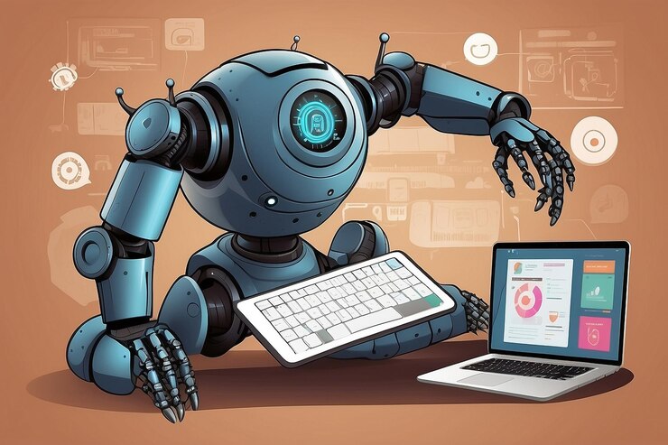 Foto una imagen atractiva de un robot asistente de ia que ofrece apoyo representado con engranajes flotantes y un alto