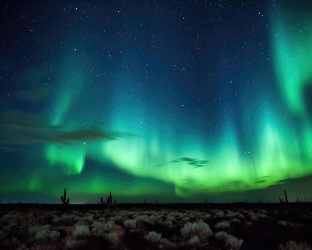 Una imagen de la aurora boreal con las estrellas en la parte inferior.