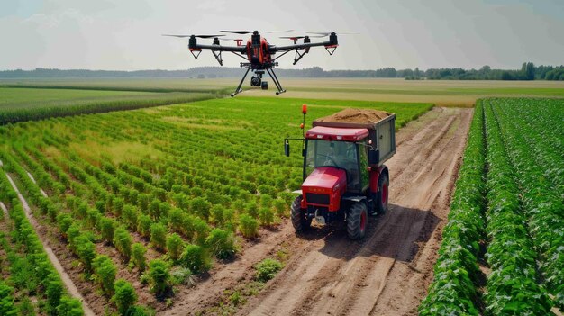 Imagen de aviones no tripulados de entrega en la agricultura