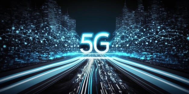 Una imagen azul y blanca de un letrero de 5g con las palabras 5g en el medio.