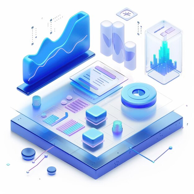 Una imagen azul y blanca de una pantalla de computadora con muchos gráficos y números
