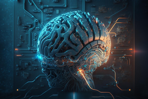 Una imagen azul y negra de un cerebro con las palabras "cerebro" en él