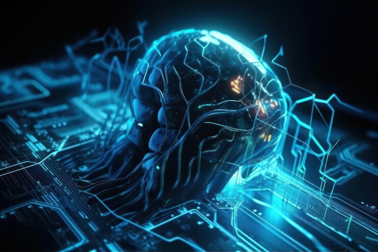 Una imagen azul y verde de un cerebro con las palabras cerebro en él.