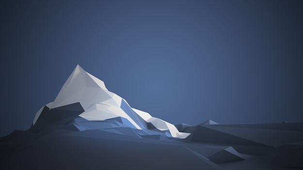 Imagen de baja poli de una montaña con un glaciar blanco en la cima. Ilustración 3d