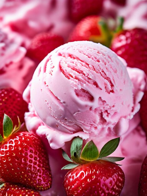 imagen de una bandeja de helado con sabor a fresa y crema