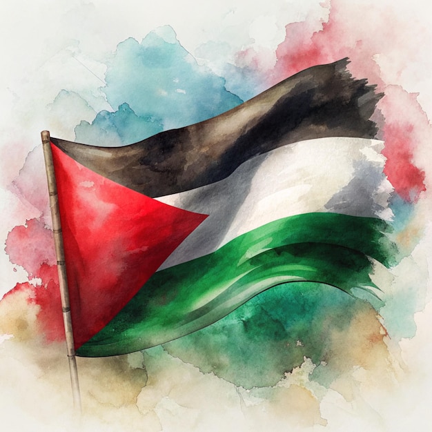 Foto imagen de la bandera de palestina con acuarela