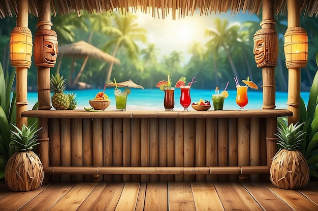 Foto imagen de un bar de tiki tropical