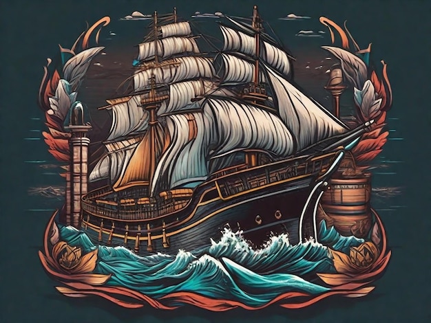 Imagen de barco Ai para diseño de camiseta.