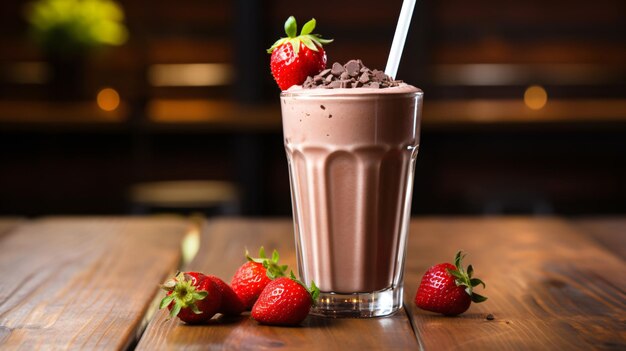 Una imagen de un batido de chocolate con fresas