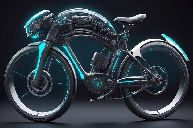 Imagen de una bicicleta con tecnología de conducción autónoma futurista eficiente innovadora de alta tecnología segura generativa ai